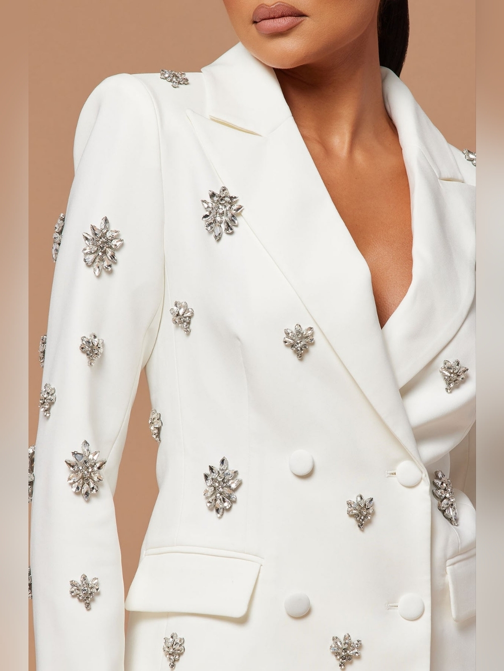 Fashion Nova White Embellished Double-Breasted Blazer - Picture 2 of 5
